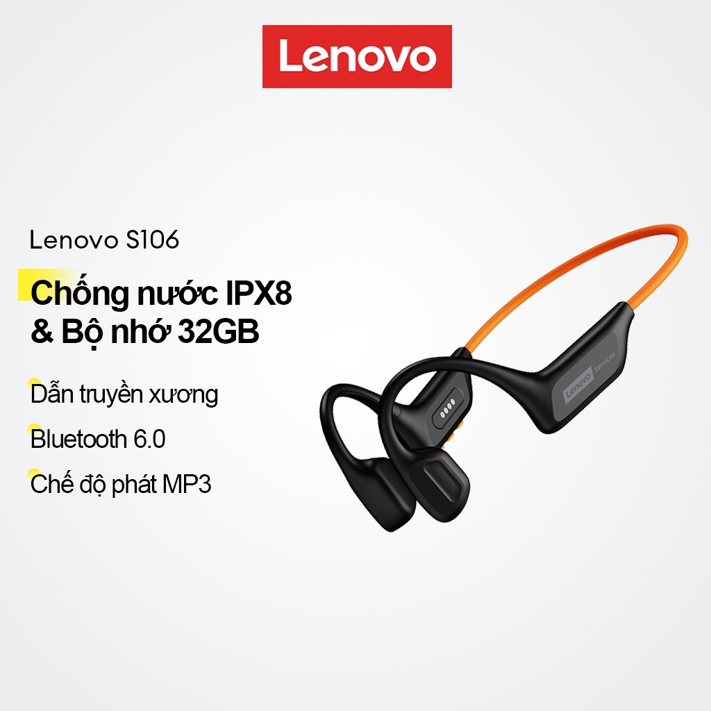 Tai nghe dẫn truyền xương Lenovo S106 và tai nghe bơi lội chống nước IPX8 tích hợp bộ nhớ 32GB và Bluetooth 6.0
