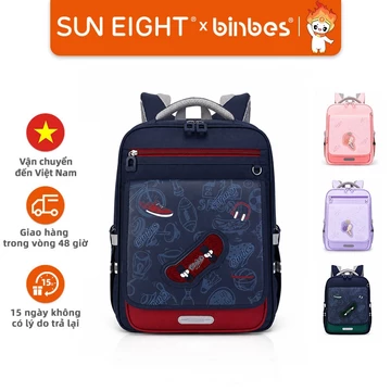Túi đi học Sun Eight X Binbes cho trẻ em Ba lô đi học tiểu chống nước 6-10 tuổi Túi sách học sinh hoạt hình có dải phản quang