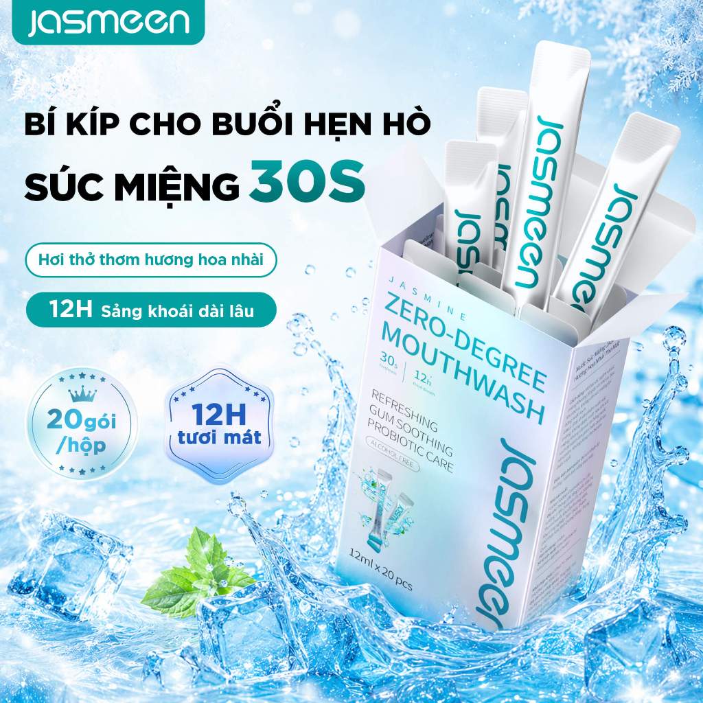 Nước Súc Miệng JASMEEN 1 hộp 20 gói - Khử Hôi Miệng Giảm Viêm Nướu - Không Cồn Không Cay