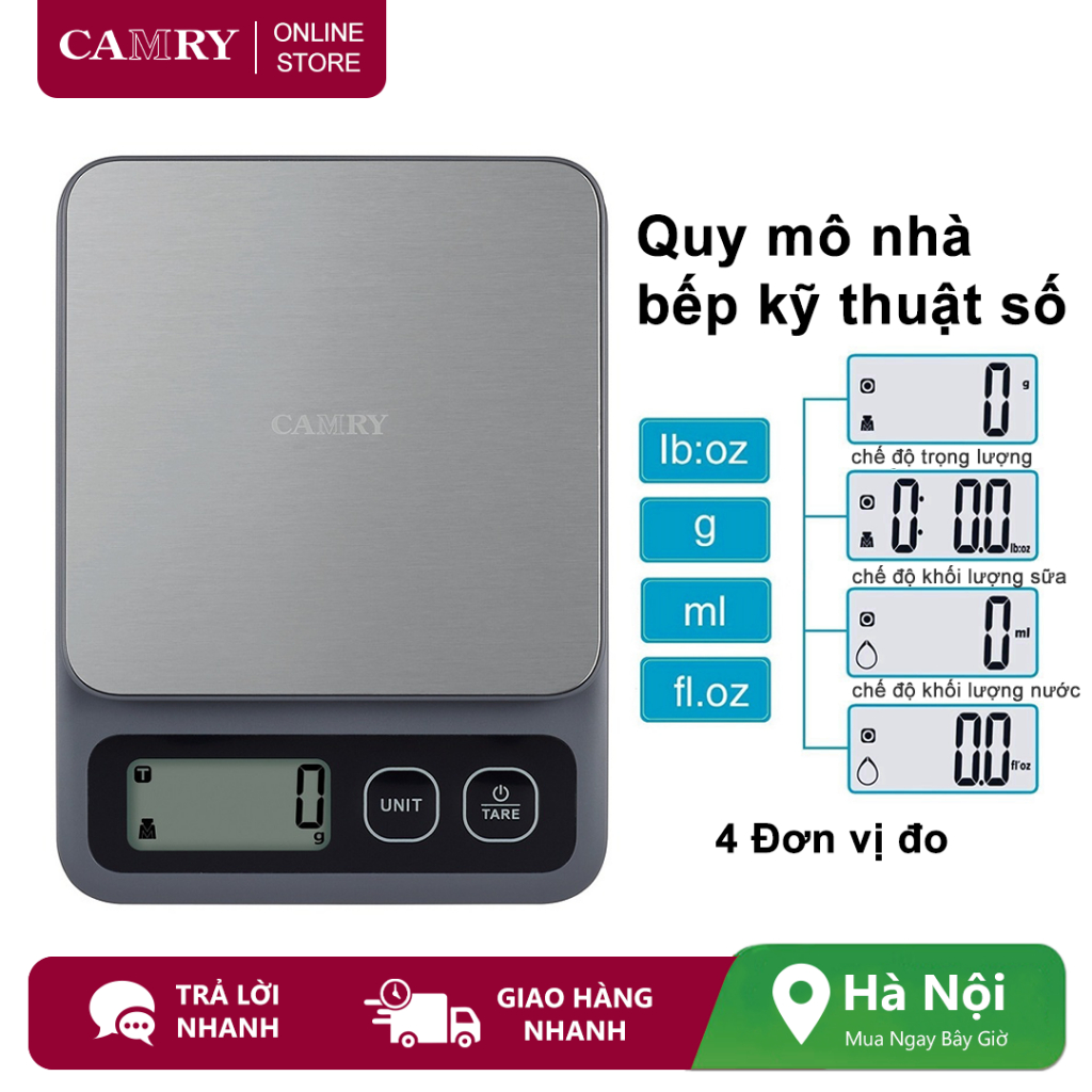 Cân nhà bếp kỹ thuật số Camry 5kg / 1g, Cân trọng lượng thực phẩm điện tử bằng thép không gỉ EK3572 Màn hình LCD