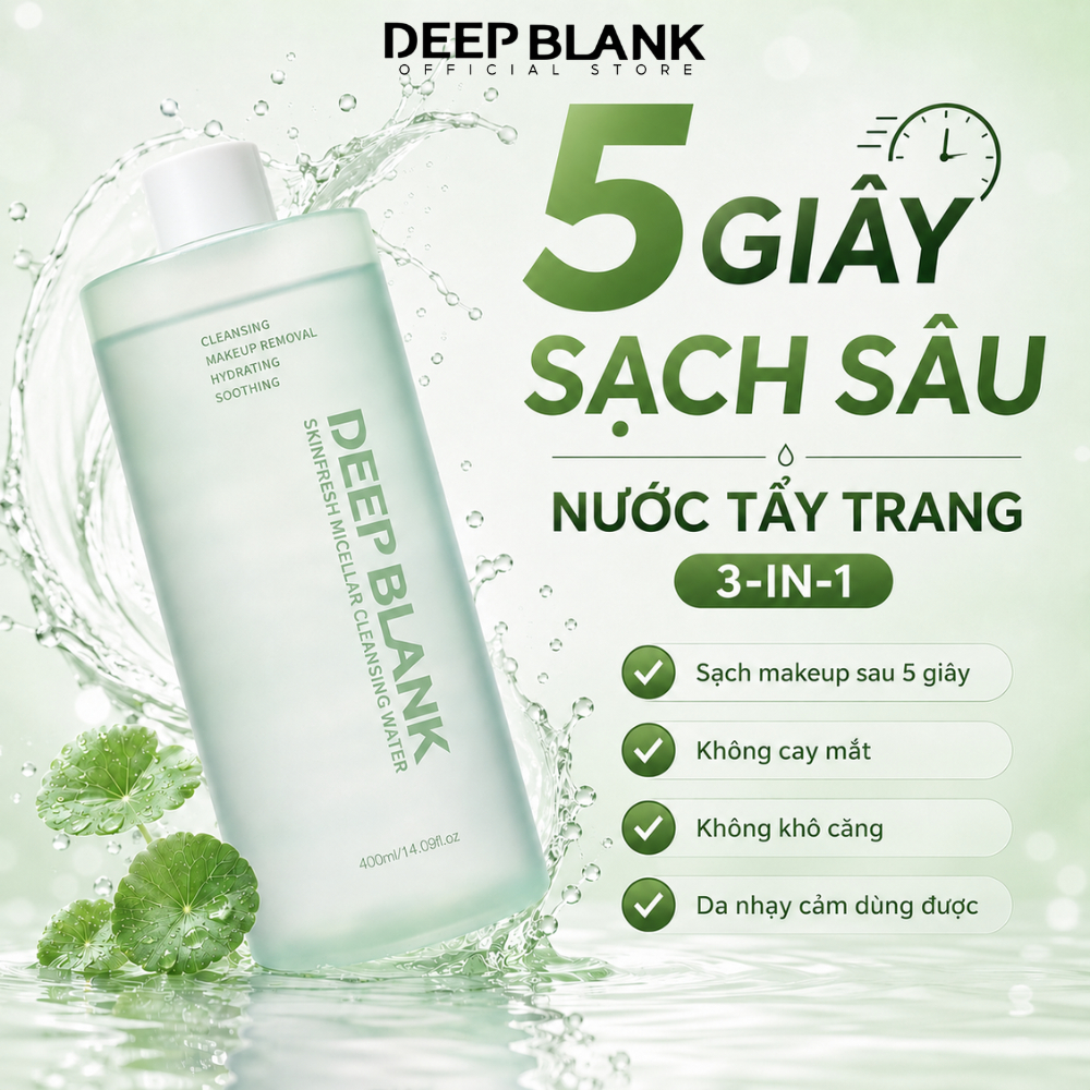 DEEP BLANK Nước Tẩy Trang Micellar 3-in-1 - Làm Sạch Sâu, Không Rát Mắt - Kiềm Dầu, Dưỡng Ẩm Cho Da Nhạy Cảm - 400ml