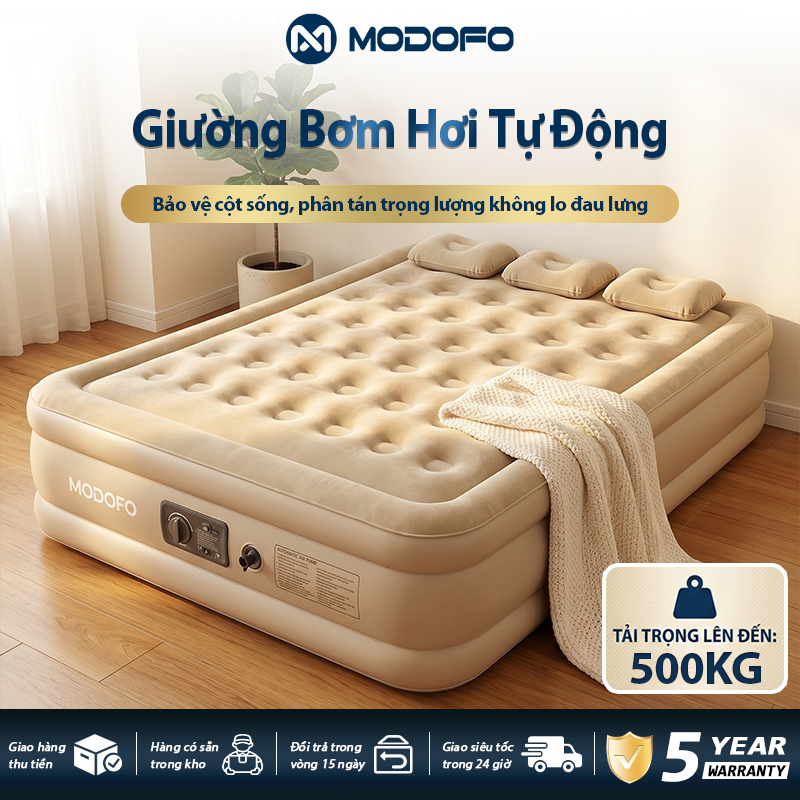 MODOFO Nệm hơi Tự Bơm 1-4 Người, Có Bơm Điện 2 Chiều, Gấp Gọn Cắm Trại/Văn Phòng