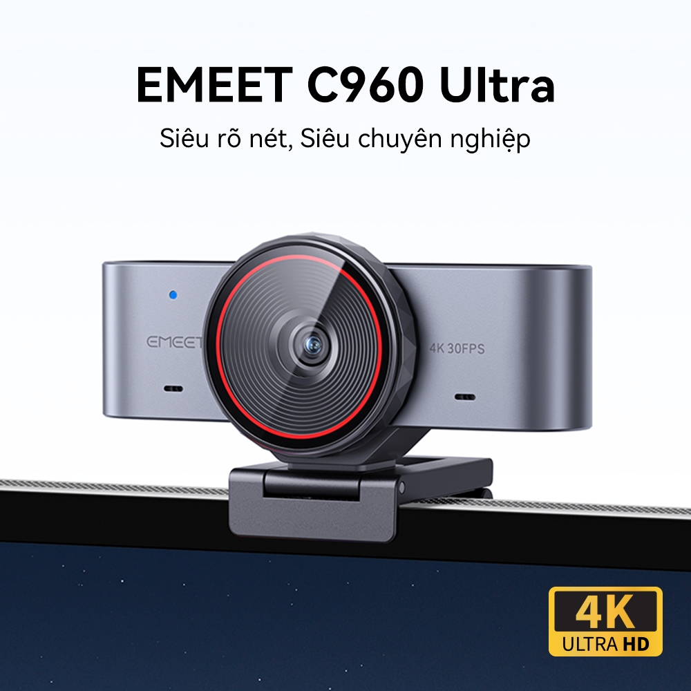 [Vận chuyển địa phương] Webcam EMEET C960 Ultra 4K, với hiệu suất siêu nhẹ, nhôm cao cấp, tương thích với thiết lập bàn làm việc tối giản Mac & tối giản, cắm và chạy, hiển thị khu vực có thể lựa chọn,
