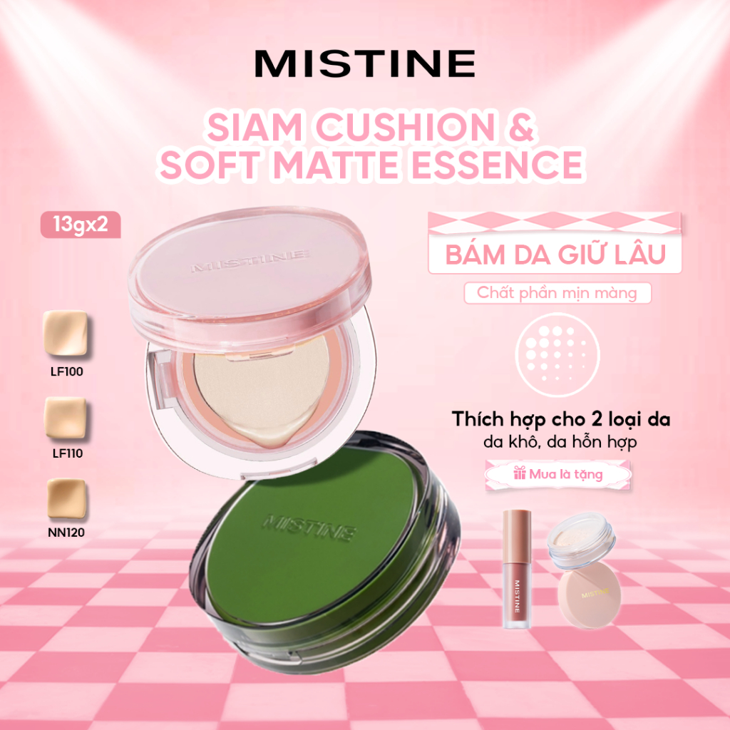 Cushion MISTINE Kem Nền Cầu Vồng Xiêm La 13g*2 – Phấn Mịn Mềm Mại, Che Phủ Tự Nhiên, Kiềm Dầu Lâu Trôi, Chống Nước, Cho Lớp Nền Căng Bóng Trong Suốt