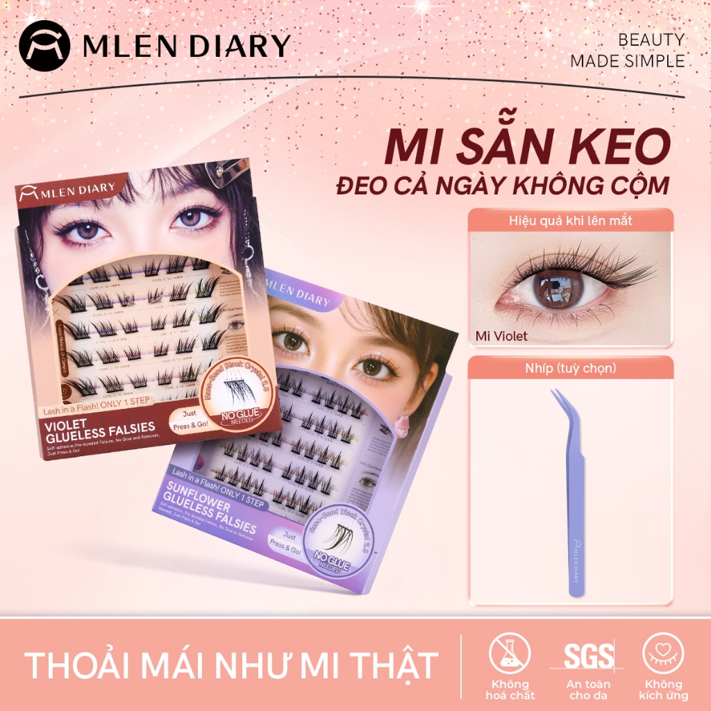 MLEN DIARY Mi Giả Cáo Không Cần Keo - Tạo Hiệu Ứng Mắt Cáo Cuốn Hút, Sắc Sảo, Bám Lâu Cả Ngày