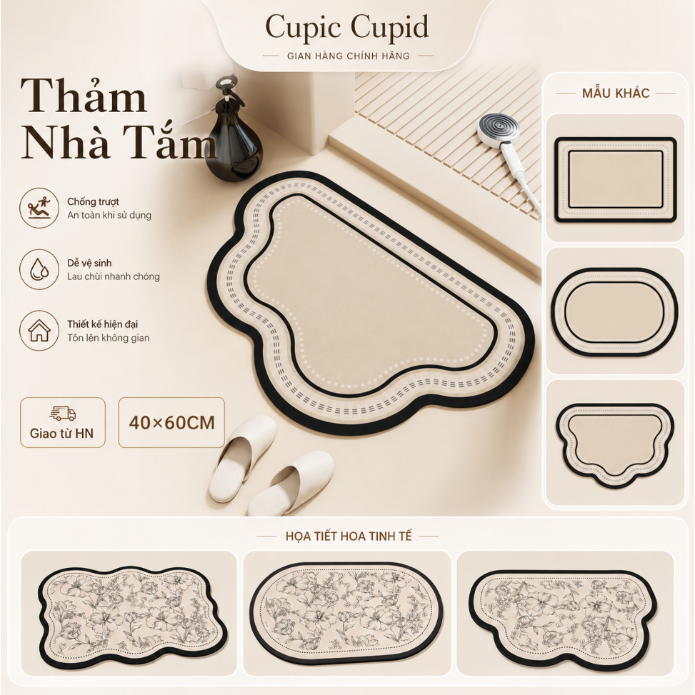 Cupic Cupid Thảm lau chân thảm lau chân nước thiết kế đơn khả năng thấm hút nước tốt 40x60cm