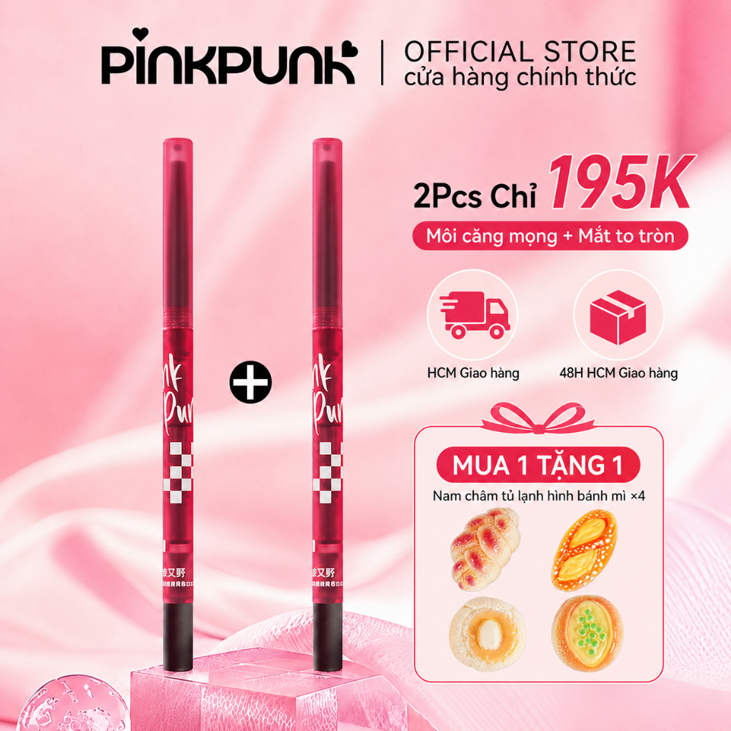 COMBO 2 PinkPunk Chì Kẻ Viền Môi Lâu Trôi Lipliner Bút kẻ Bọng Mắt 4 in 1 kẻ Bọng Mắt