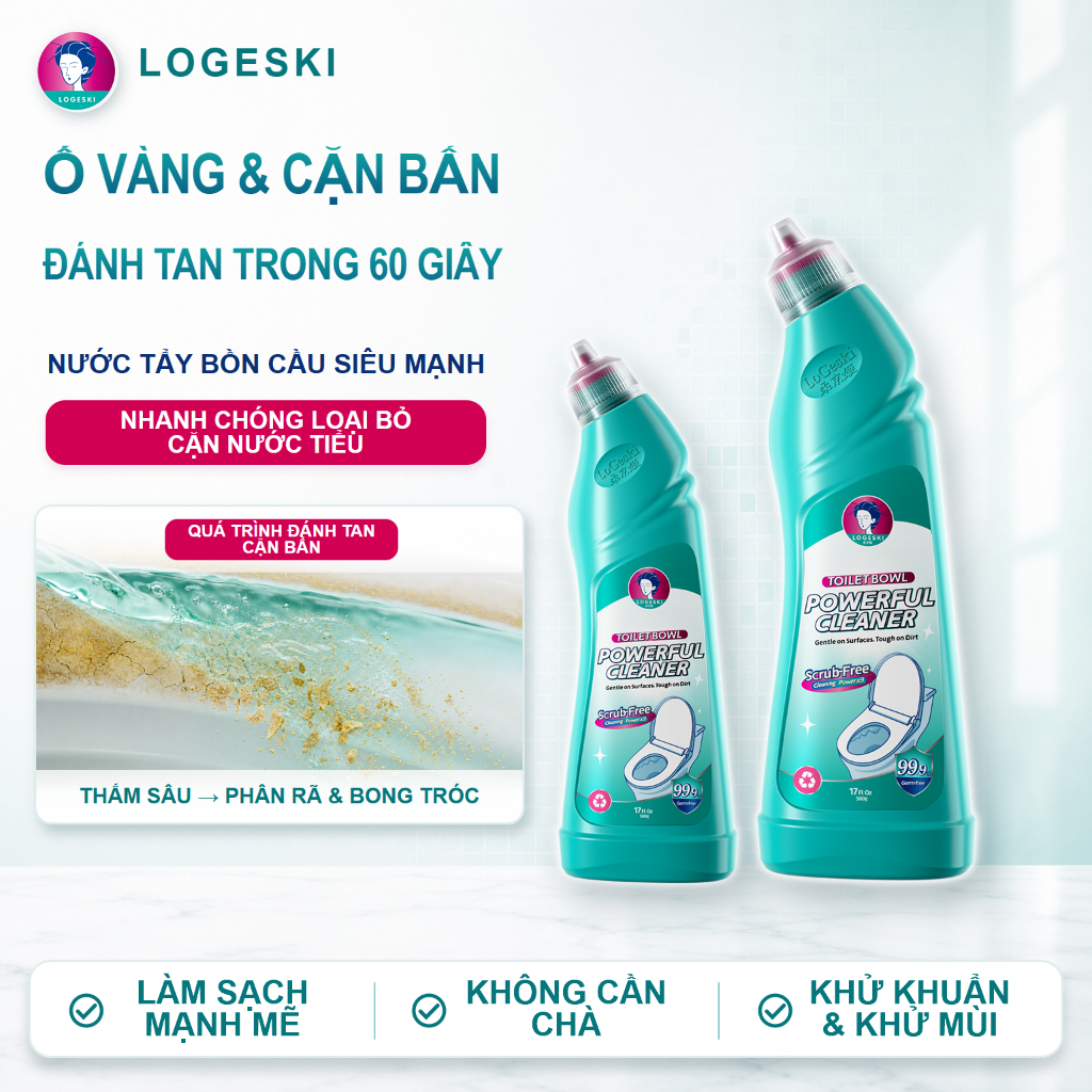 LOGESKI Nước Tẩy Bồn Cầu Công Thức Kiềm Tẩy Sạch Cực Mạnh Đánh Bay Ố Vàng Và Cặn Bẩn Cứng Đầu