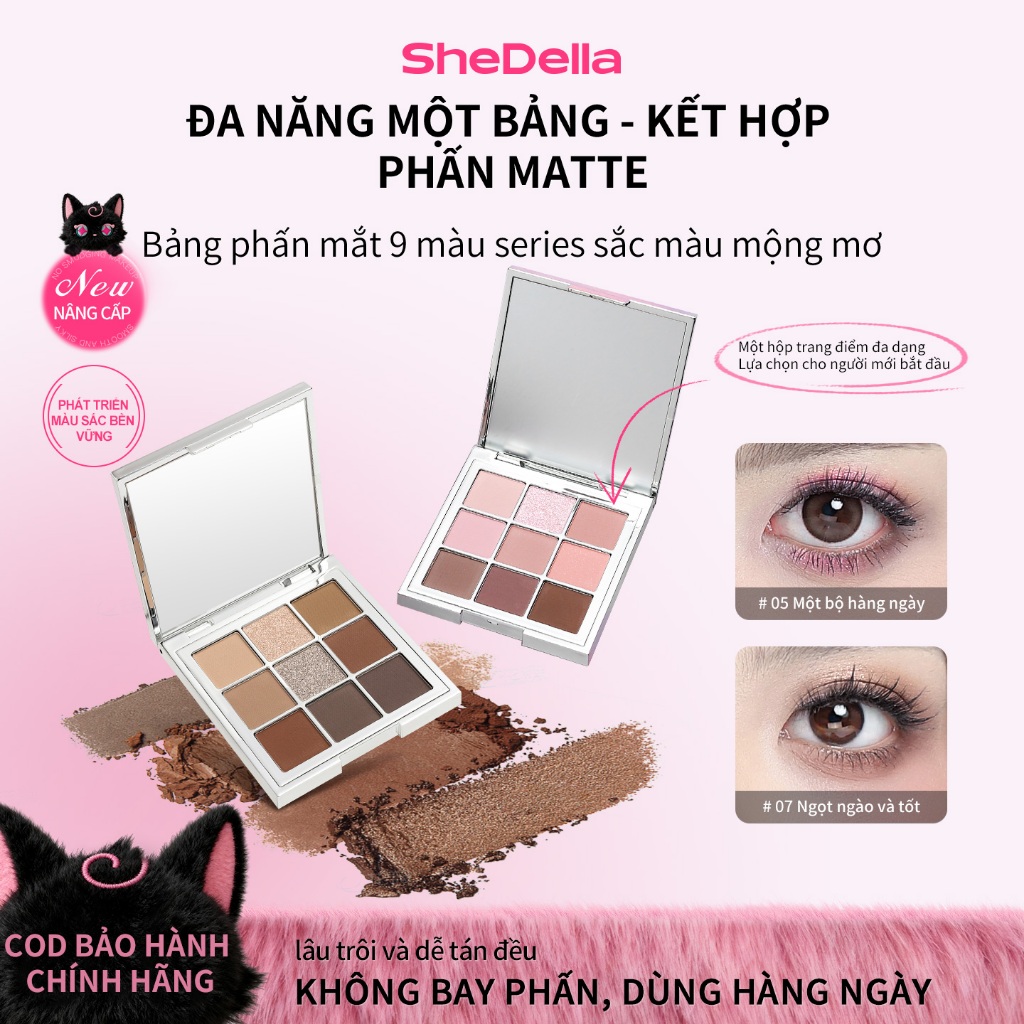 【 SheDella Chính hãng - Trực tiếp từ nhà sản xuất 】 Bảng phấn mắt Matte Formula - Siêu lâu trôi, Siêu phổ biến - 9 màu sắc sống động - Chống nhòe, 9g | BigBuy360 - bigbuy360.vn