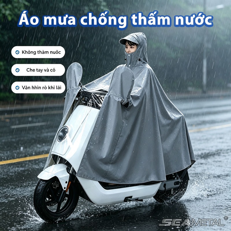 SEAMETAL Áo mưa xe máy, Có thể dùng làm bạt che xe máy, Cánh dơi chống rách, vải dù chống nước, có lỗ xỏ gương, trùm kín an toàn