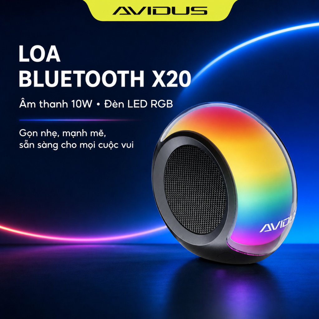 AVIDUS X20 Loa Bluetooth MINI 1800mAh Kết nối với điện thoại có đèn LED đầy màu sắc Loa không dây di động ngoài trời