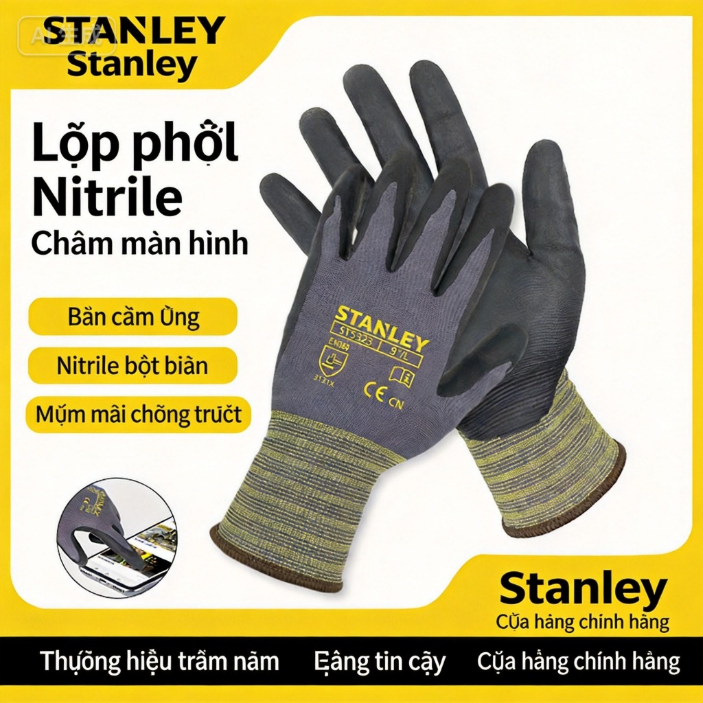 STANLEY STANLEY Găng Tay Xốp Nitrile Chống Trơn Trượt Sửa Chữa Cơ Khí Chịu Mài Mòn Xử Lý Găng Tay Màn Hình Cảm Ứng Chống Dầu