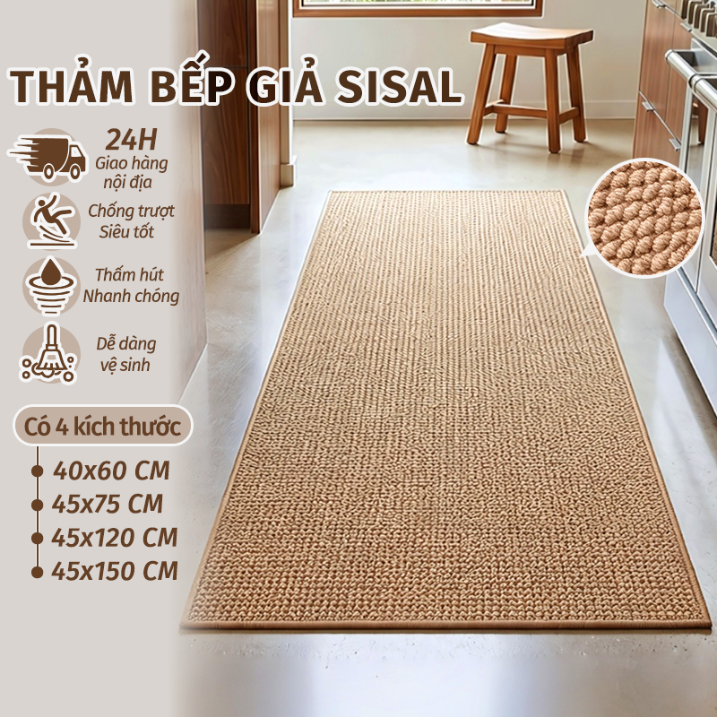 thảm nhà bếp,Chất liệu giả sisal,thảm bếp họa tiết quả dứa màu trơn.Kích thước 40*60cm đến 45*150cm.Tự nhiên và thân thiện với môi trường, độ bền cao, dễ dàng vệ sinh và bảo trì.Thân thiện với thú cưng