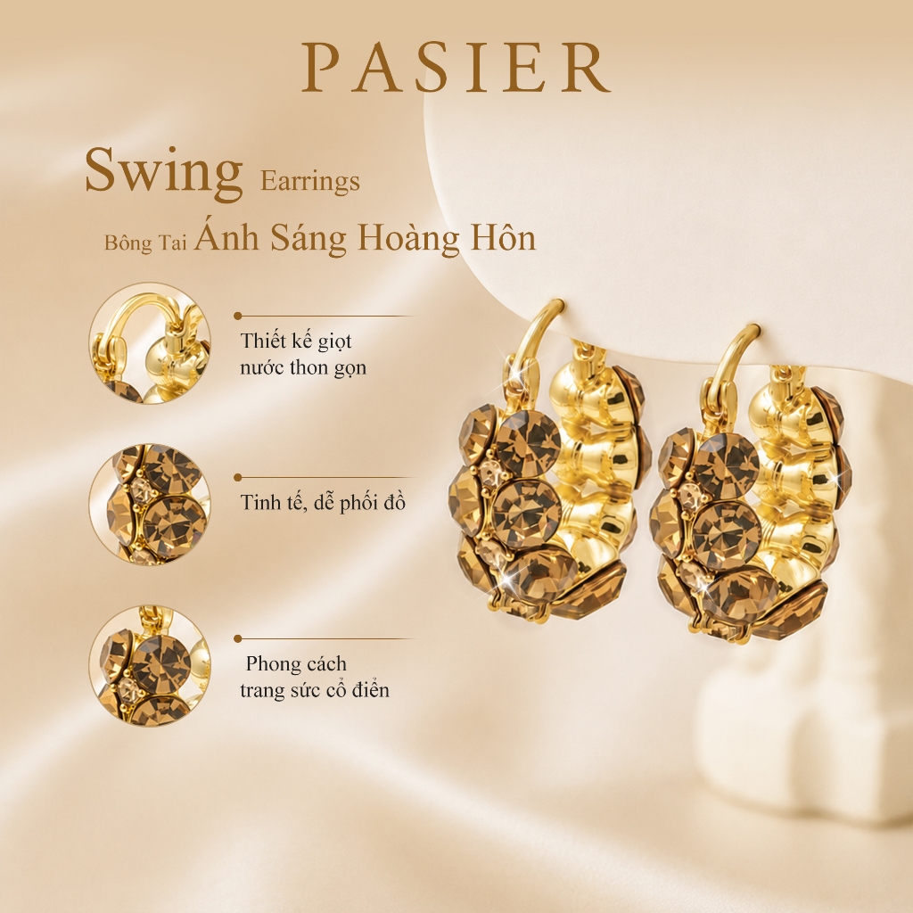 PASIER Bông tai nữ vòng tròn đính đá zirconia lấp lánh, thiết kế sang trọng thời trang dễ phối đồ BD3543