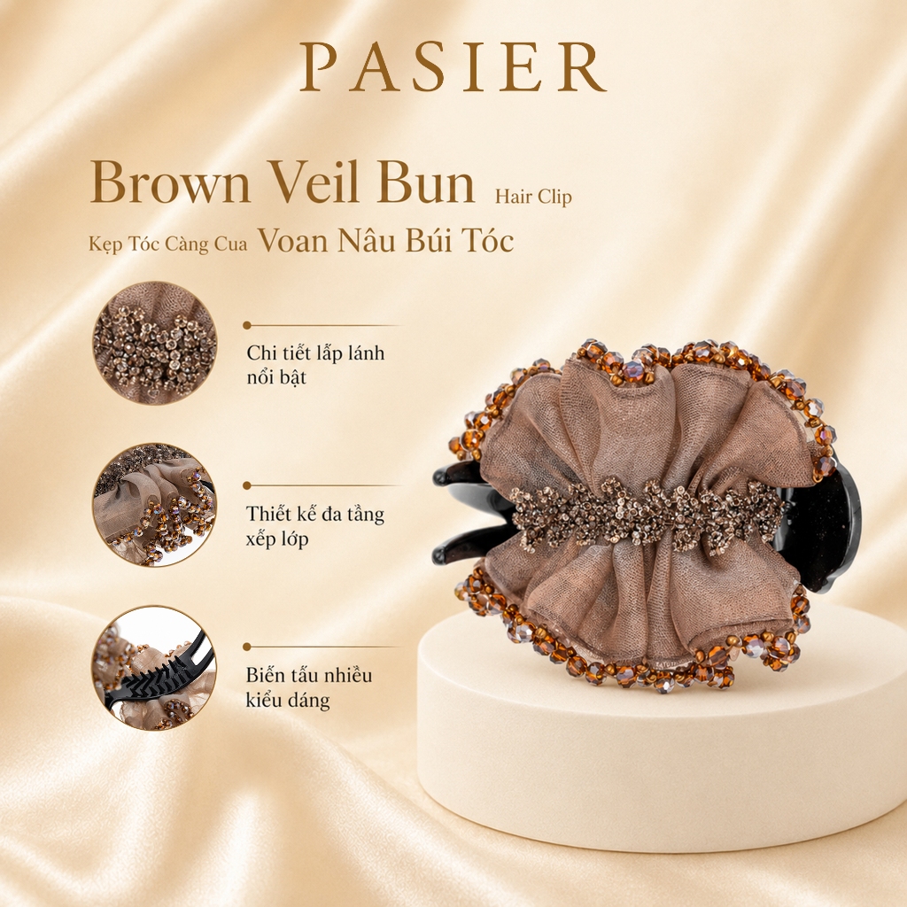 PASIER Kẹp tóc organza xếp li 8cm, thiết kế thanh lịch, điểm nhấn tinh tế, NN166