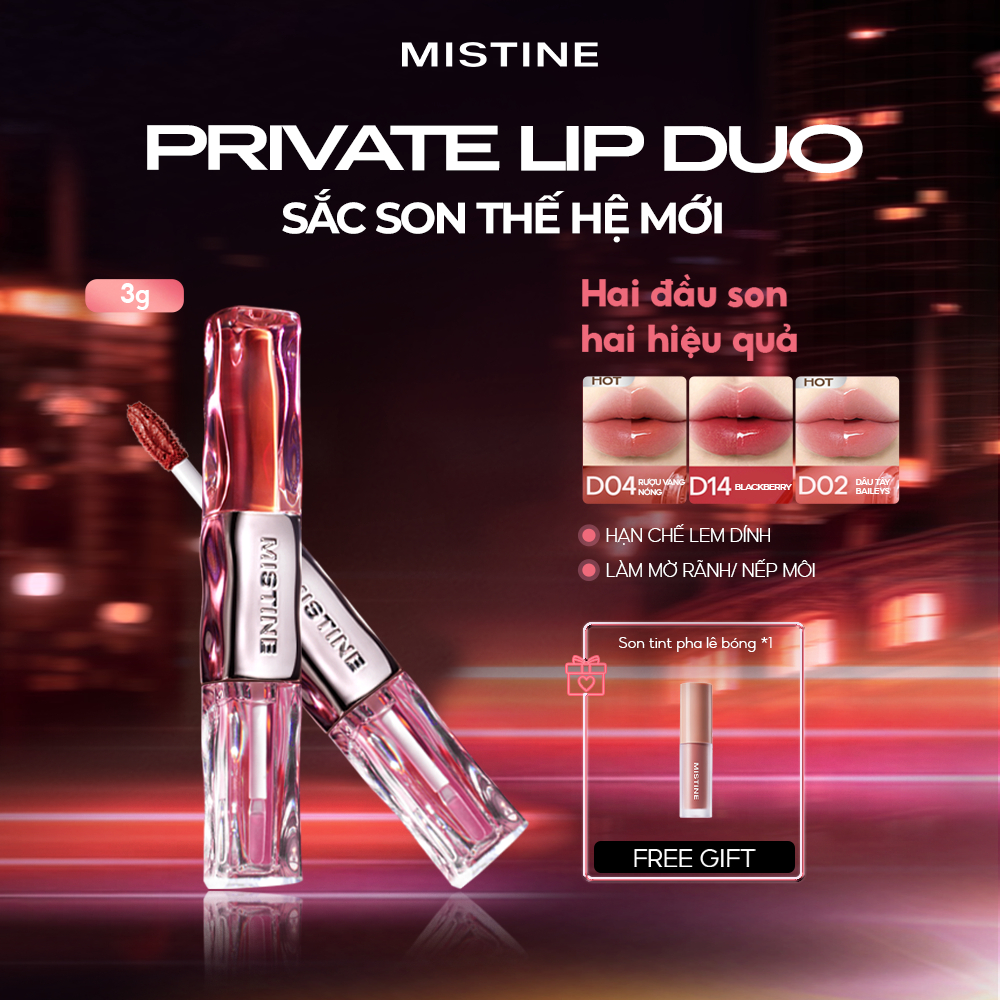 【Phiên bản nâng cấp】MISTINE Son môi 2 đầu 2 kiểu trang điểm môi, mỏng nhẹ, mềm mịn, khóa màu bền lâu, không dễ dính cốc 1.5g+1.5g