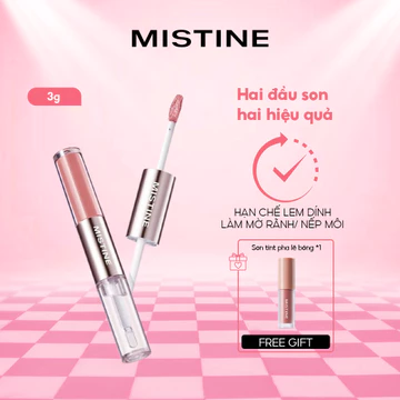 Son Môi Hai Đầu Mistine 3g – Son Tint Kết Hợp Gloss Căng Bóng, Giữ Màu Lâu Trôi, Không Dính Cốc, Làm Sáng Da, Hiệu Ứng Môi Căng Mịn Tự Nhiên