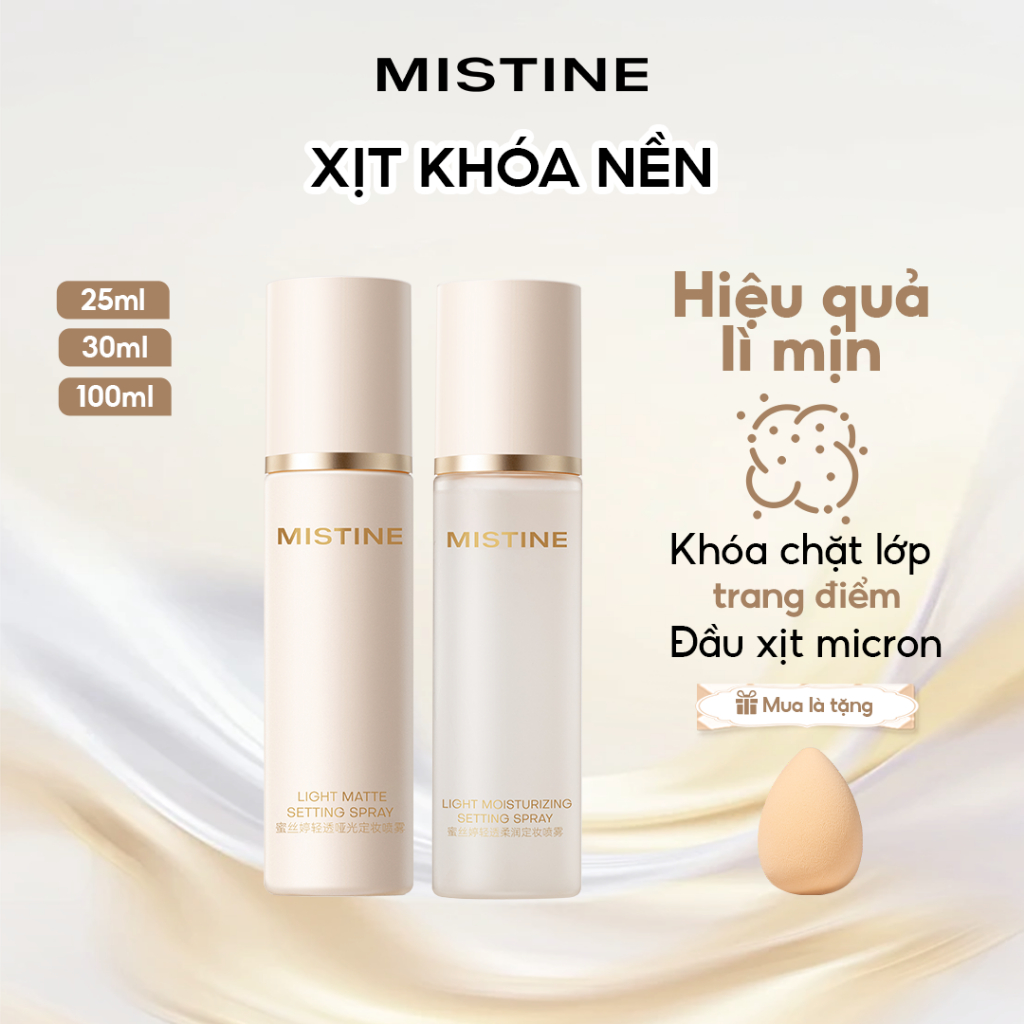 MISTINE Xịt Khóa Makeup 100ml/30ml/25ml – Cố Định Lớp Nền Lâu Trôi, Kiềm Dầu, Hiệu Ứng Lì Mịn Tự Nhiên