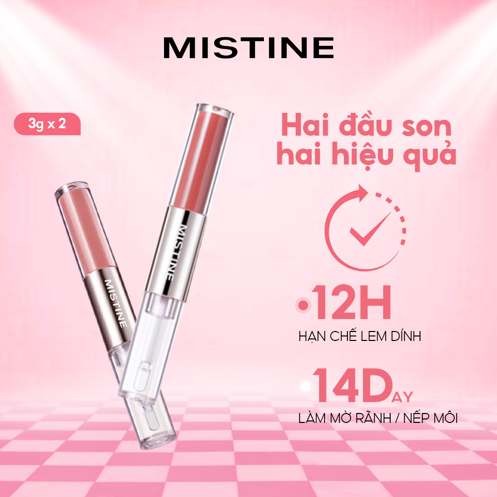 Combo 2 cây | Son môi hai đầu giữ màu lâu MISTINE Sáng da tự nhiên Không dễ dính cốc 3g*2