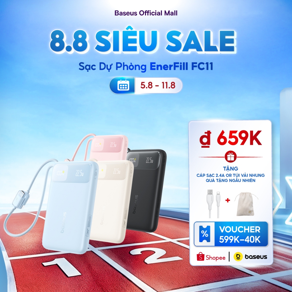 Sạc Dự Phòng EnerFill FC11 BASEUS có sạc nhanh 20W 20000mah thích hợp cho phone 15 / 14 / 13 / 12 xiaomi