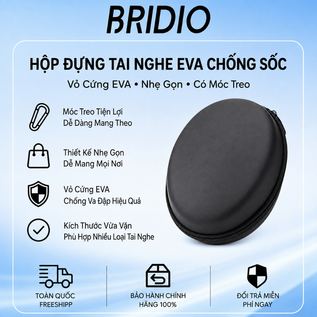 Hộp Đựng Tai Nghe EVA Chống Sốc – Vỏ Cứng Nhẹ Gọn, Có Móc Treo