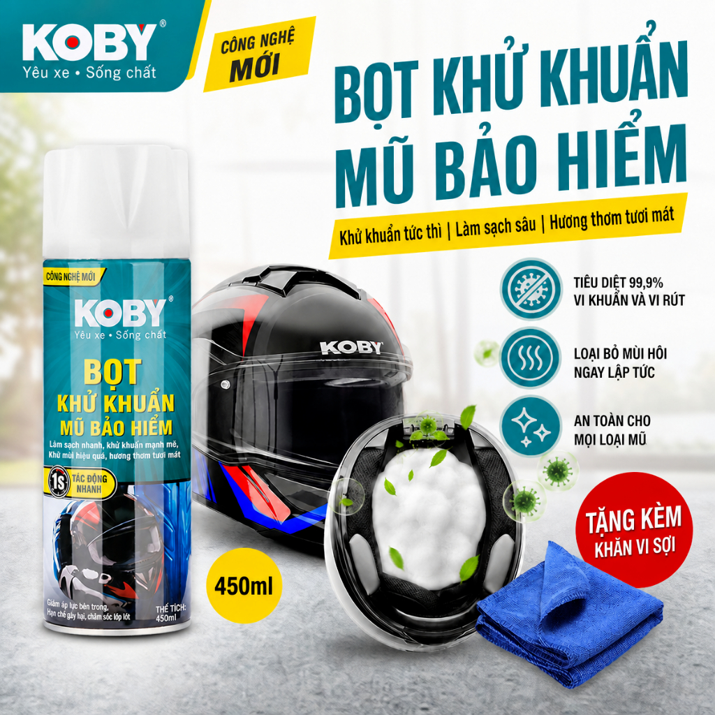 【Mua bộ giảm 15%】KOBY Chai xịt bọt khử trùng mũ bảo hiểm Không cần rửa Mạnh mẽ Phù hợp để đạp xe