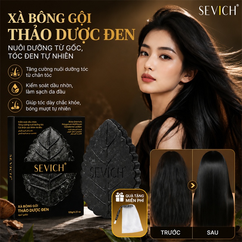 Xà phòng dầu gội đen SEVICH Xà phòng thảo dược tự nhiên Chống rụng tóc và tăng cường tóc Xà phòng