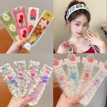 Băng Đô Velcro Hàn Quốc Cho Nữ Cô Gái Hoa Đan Dính Dán Băng Đô Phụ Kiện Tóc Thời Trang