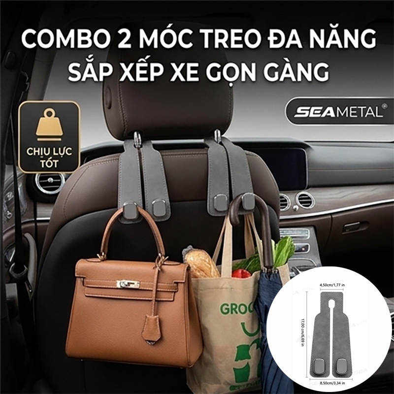 SEAMETAL Móc Treo Ghế Ô Tô Da Lộn Đa Năng - Ghế Tựa Đầu Móc Xe Hơi Chịu Lực Cao - Hàng Sẵn