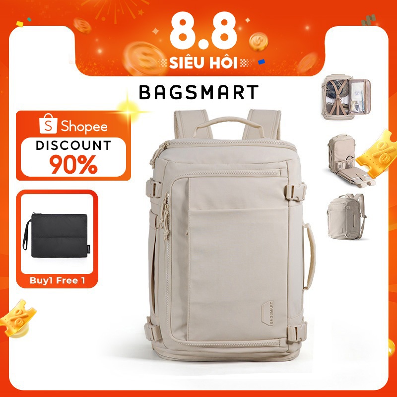 BAGSMART Ba lô du lịch hè 28-38L Ba lô đựng máy tính xách tay 15,6 inch có thể mở rộng Ba lô chống nước Túi Duffel để đi du lịch, đi làm, đi học Unisex