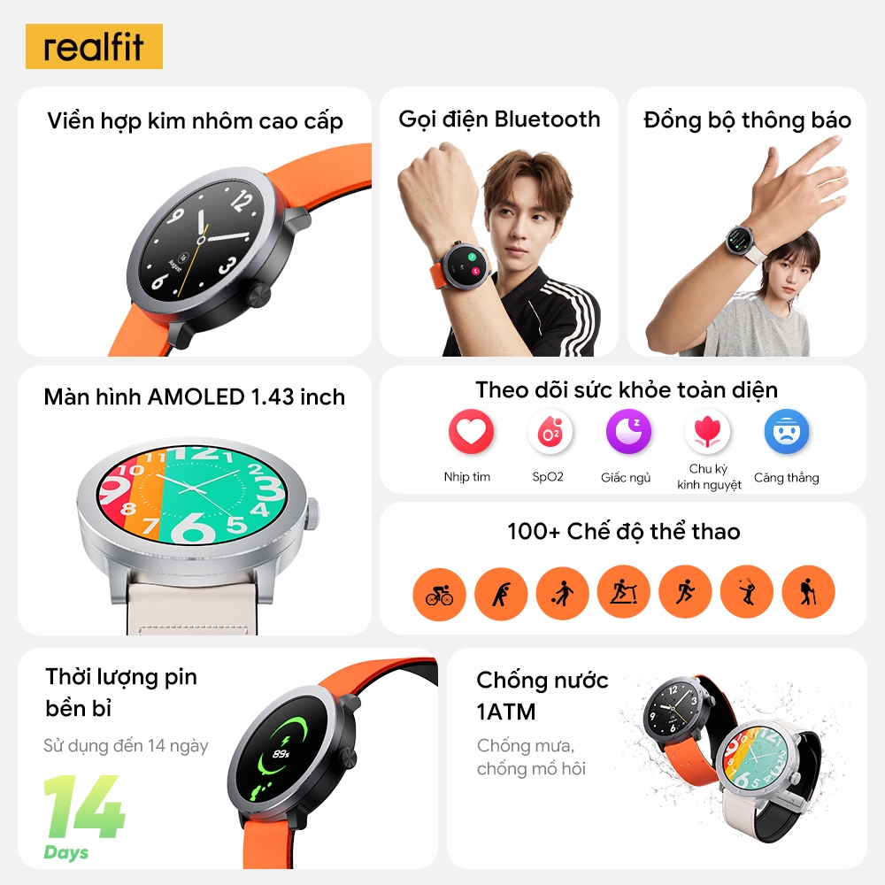 [MỚI] Đồng hồ thông minh ĐỒNG HỒ REALFIT | Theo dõi sức khỏe | Gọi Bluetooth | Màn hình AMOLED 1,43 " | Tuổi thọ pin lên đến 14 ngày | BigBuy360 - bigbuy360.vn