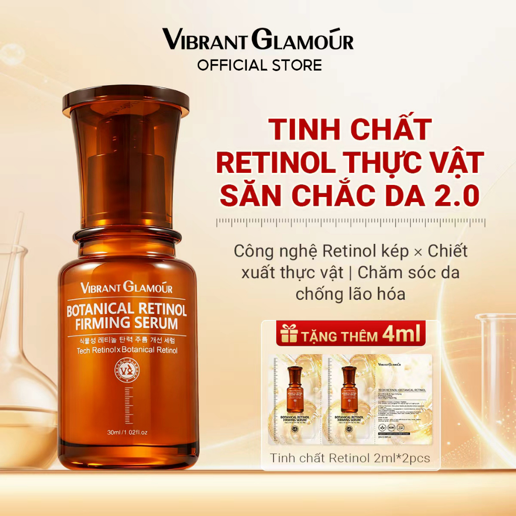 VIBRANT GLAMOUR Serum Retinol Thực Vật 2.0  Se Lành & Tái Tạo & Giảm 5 Loại Nếp Nhăn & Bổ Sung Collagen, Retinol Dùng Ngày & Đêm, Phù Hợp Cho Da Nhạy Cảm 30ml