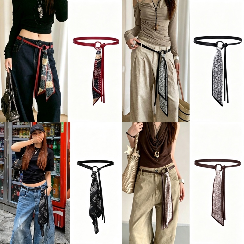 Thắt lưng lụa đỏ có quần jean Dây thắt lưng nữ buộc dây cổ điển kiểu Mỹ