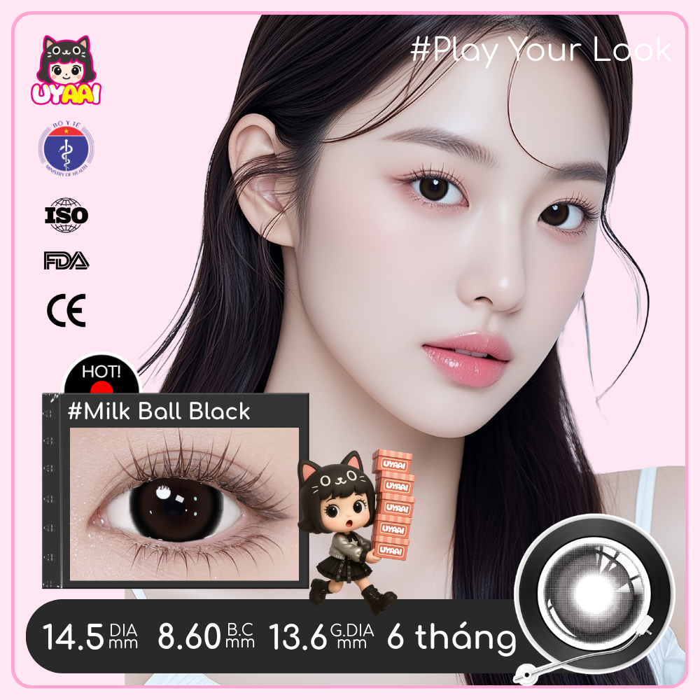 Set (2 chiếc) Kính Áp tròng UYAAI màu đen Độ giãn tròng 14.0/14.2/14.5mm, Độ cận 0.00-4.00 Độ,lens 6 tháng | BigBuy360 - bigbuy360.vn