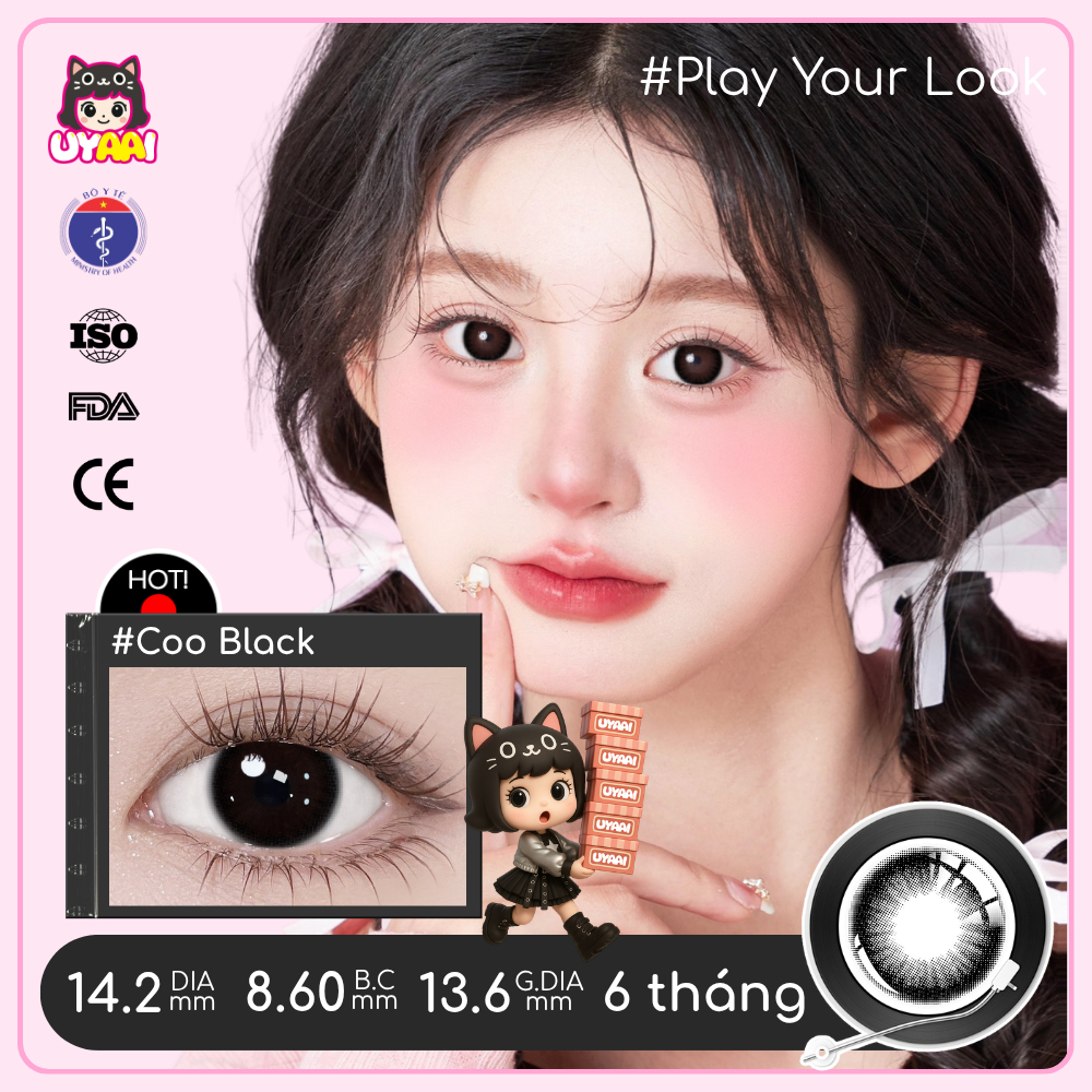 Set (2 chiếc) Kính Áp tròng UYAAI màu đen Độ giãn tròng 14.0/14.2/14.5mm, Độ cận 0.00-4.00 Độ,lens 6 tháng | BigBuy360 - bigbuy360.vn