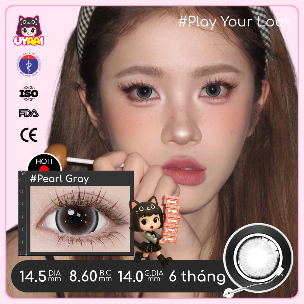 Set (2 chiếc) Kính Áp tròng UYAAI màu đen Độ giãn tròng 14.0/14.2/14.5mm, Độ cận 0.00-4.00 Độ,lens 6 tháng | BigBuy360 - bigbuy360.vn