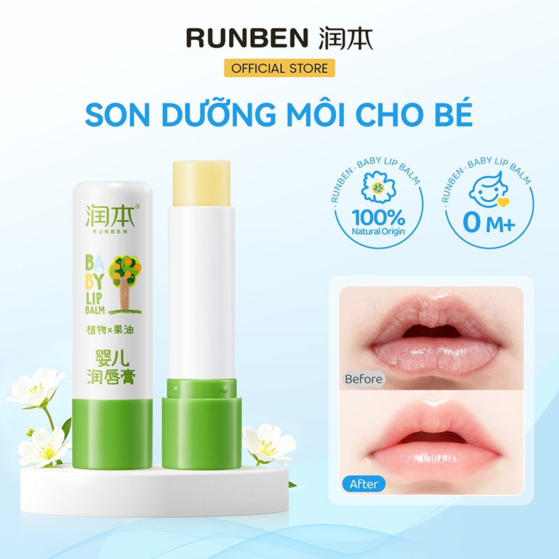 RUNBEN Son Dưỡng Môi Cho Bé Chiết Xuất Từ ​​thực Vật Thiên Nhiên Dưỡng Ẩm 12h An Toàn Và Hiệu Quả 4g
