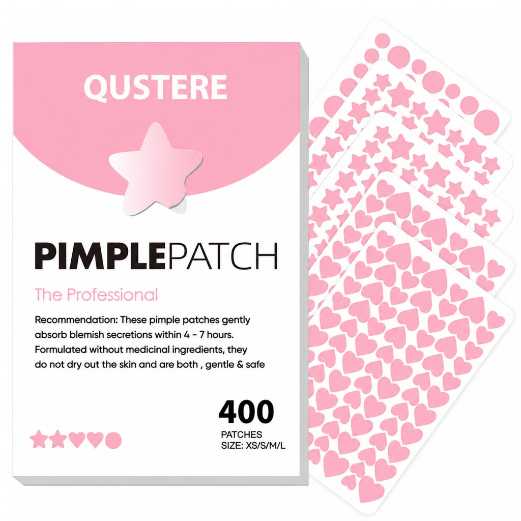 QUSTERE 400 Miếng Dán Mụn Hydrocolloid Hình Trái Tim & Ngôi Sao – Miếng Dán Chăm Sóc Da Hằng Ngày, Giúp Hấp Thụ Dịch Tiết Và Bảo Vệ Da