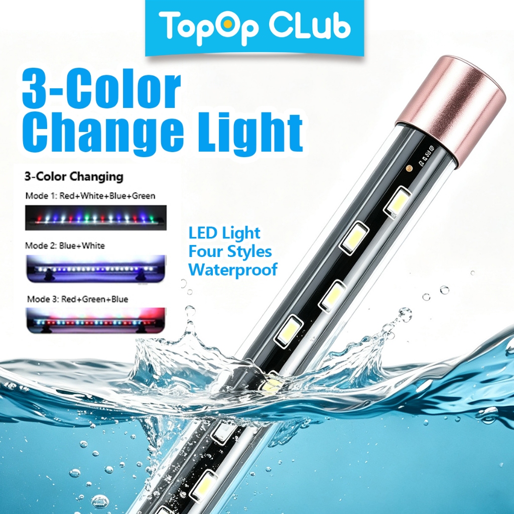TOPOP CLUB Đèn LED bể cá thay đổi 3 màu Đèn bể cá 18-118CM Chống nước cho sinh trưởng thực vật thủy sinh