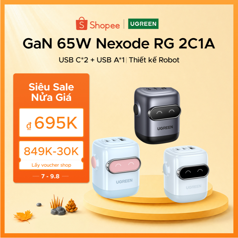 Ugreen Uno 65W 30W RobotGaN Sạc Nhanh GaN2 Sạc Nhanh RG Bộ Chuyển Đổi Nguồn USB C Nhanh Cho iPhone 16 Pro Max iPhone 15 14 13 Pro Max Samsung S24 S23 Ultra