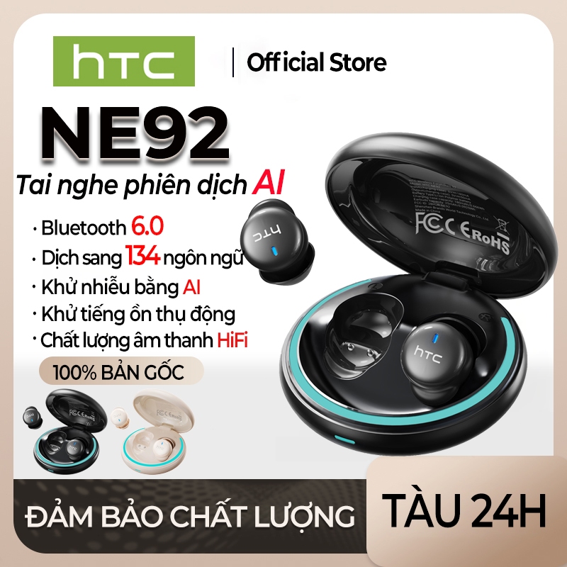 HTC NE92 Tai nghe dịch thuật AI Tai nghe Bluetooth 6.0 Dịch 134 ngôn ngữ Tai nghe hỗ trợ giấc ngủ Dịch thuật thời gian thực Khử tiếng ồn Chất lượng âm thanh HiFi độ nét cao Giảm tiếng ồn khi gọi điện Có micrô