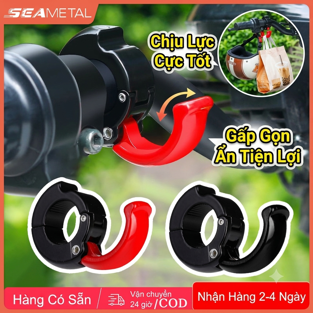 SEAMETAL Móc Treo Đồ Xe Máy, Xe Đạp Điện Gắn Ghi Đông - Giá Đỡ Mũ Bảo Hiểm, Túi Hàng Gấp Gọn Cao Cấp