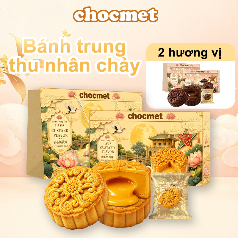 【Combo 6 cái】CHOCMET Bánh Trung Thu Nhân Chảy Trứng Sữa 50g - Bánh Lava Cao Cấp Thơm Béo, Ăn Kèm Trà