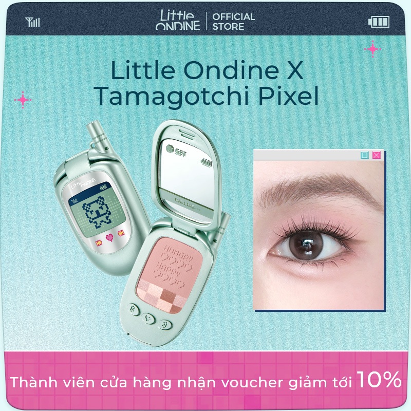 Little Ondine x Tamagotchi Pixel Partner Bột đa năng huỳnh quang, Bóng khỏa thân tự nhiên lâu trôi, Lý tưởng cho tông màu da ấm áp