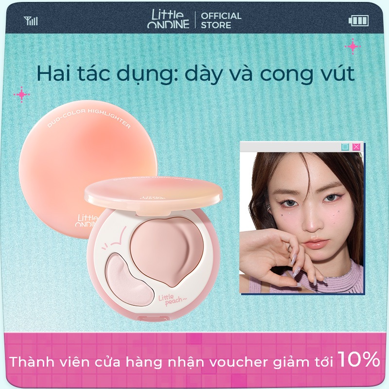 Little Ondine Đĩa bóng 3D hiệu quả kép làm sáng bật tông, không bịt kín, làm sáng, che khuyết điểm, tạo khối 2.3g + 5.5g