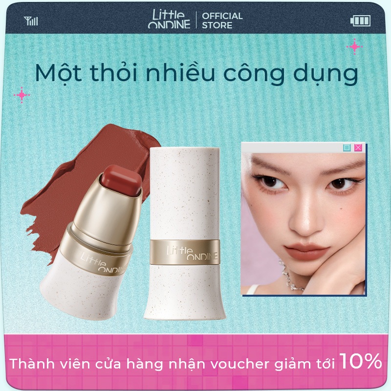Little OndineThanh trang điểm đa năng dưỡng ẩm dùng thay phấn mắt, phấn má, son môi, Highlight 4g