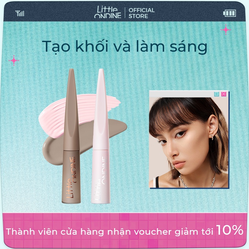 Little Ondine Kem Highlight dạng lỏng tạo khối, bắt sáng, má hồng 4.5g