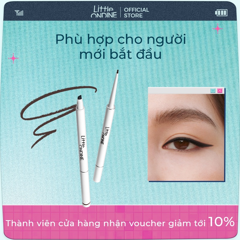 Little Ondine Bút kẻ mắt gel 2 đầu siêu mảnh lâu trôi chống nước chống mồ ooi 60mg