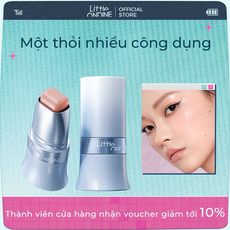 Little Ondine Thanh trang điểm đa năng dưỡng ẩm dùng thay phấn mắt, phấn má, son môi, Highlight 4g