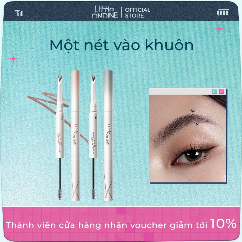Little Ondine Bút chì kẻ mày định hình hai đầu Chống thấm nước, lâu trôi & chống nhòe, có màu lông mày cho lông mày hoang dã tự nhiên, đầu siêu mịn